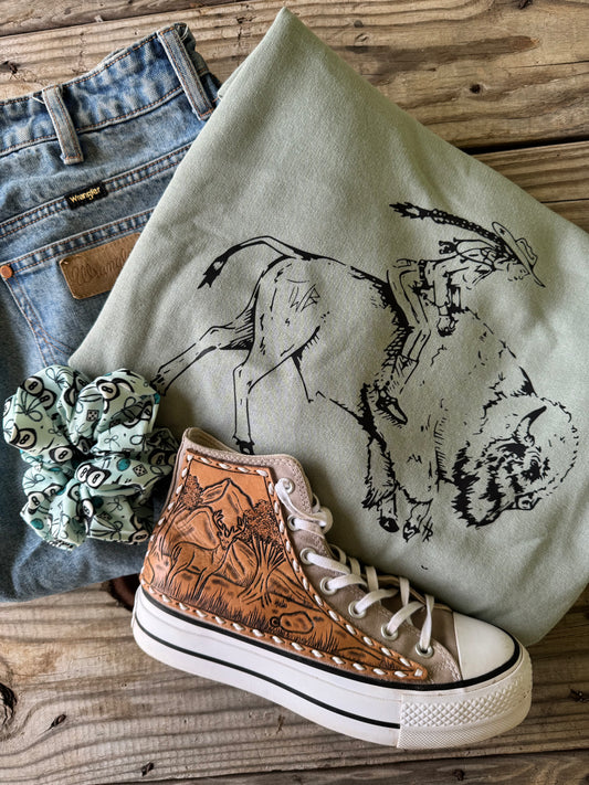 Stone Washed Green Girl on a Buffalo Crew