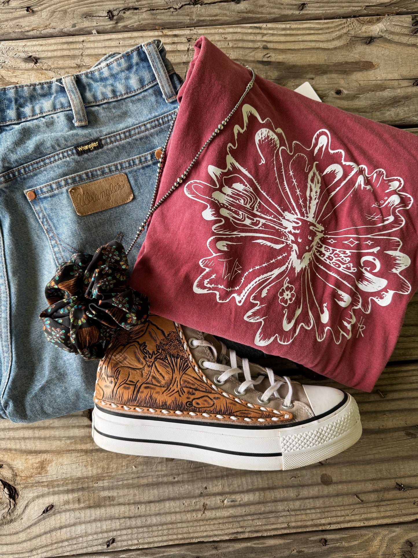 Last one! Large Heather Red Flower Long Sleeve