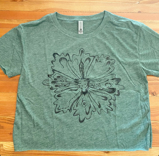 Green cropped flower T