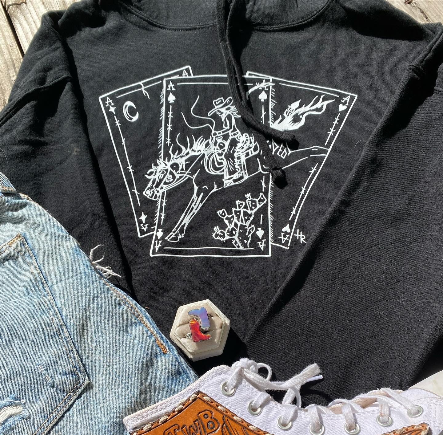 Black Cropped Rodeo Hoodie